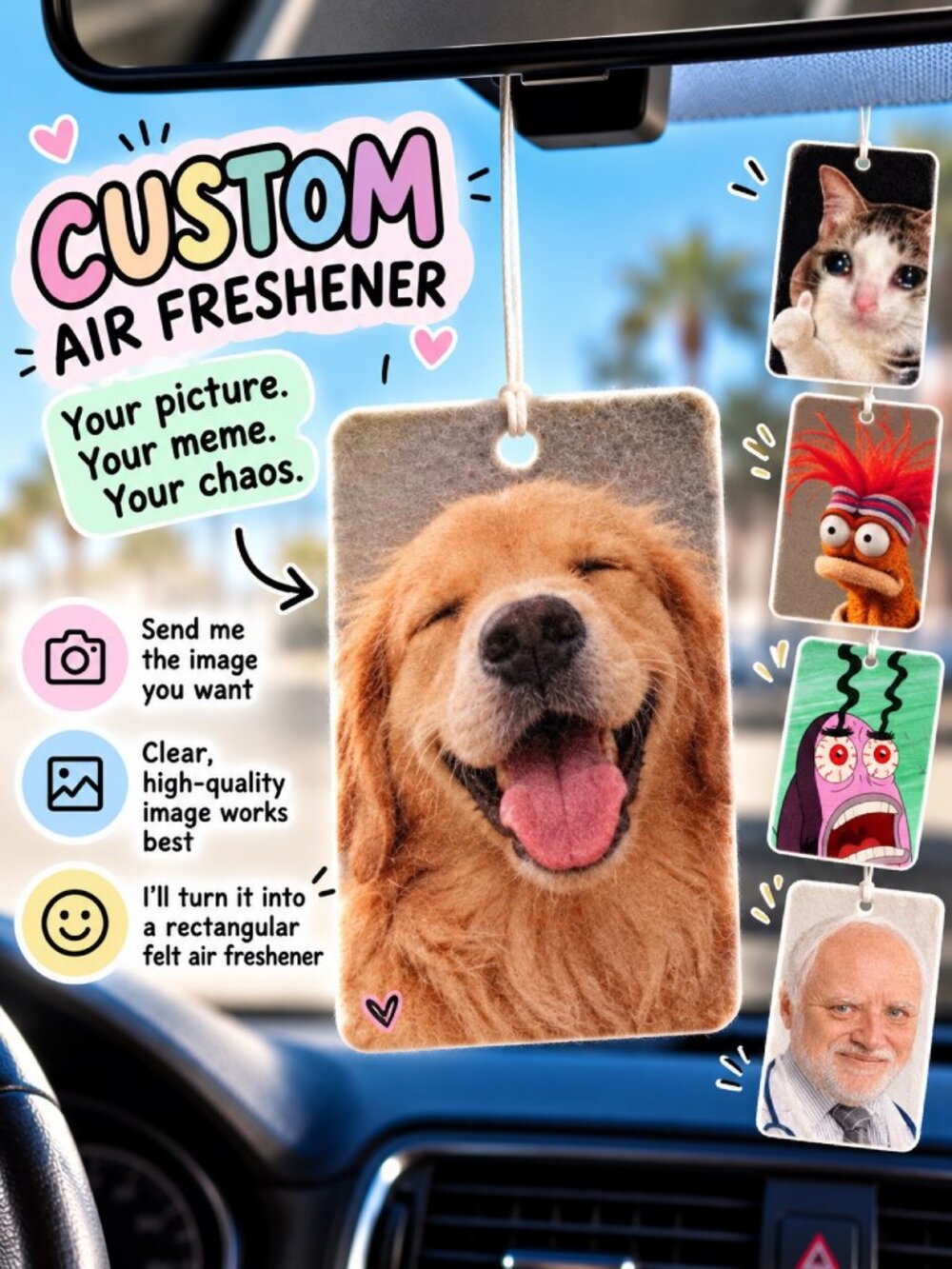 Custom Photo Funny Meme Car Air Freshener – Personalized Picture Hanging Car